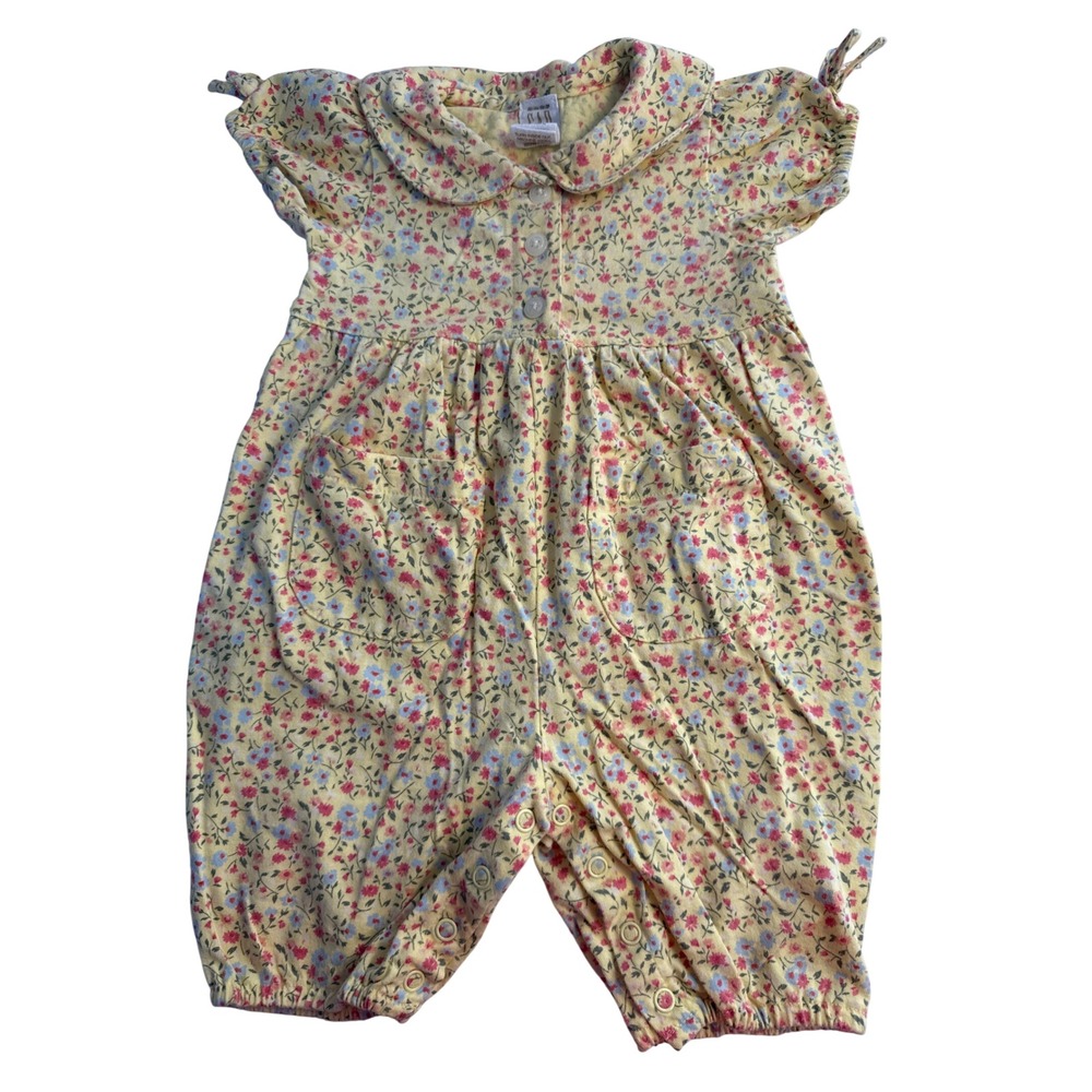 Vintage 90s BabyGap Floral Peter Pan Collared Bubble Romper 3-6 month Girls